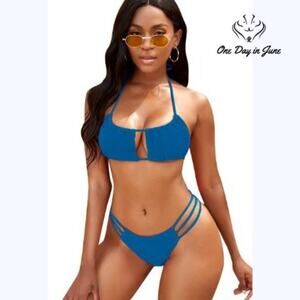 Nafleap Smocked Halter Bikini Swimsuit Size M